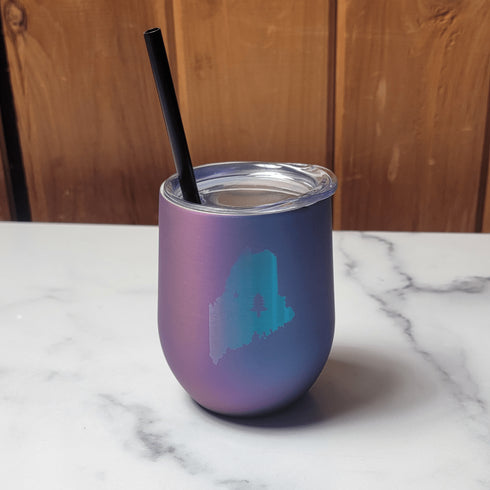 1901 Maine Flag Laser Engraved Wine Tumbler- Matte Metallic Purple